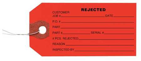 Zoro Select 2-3/8" x 4-3/4" Red Inspection Tag, Rejected, Pk1000 1HAB2