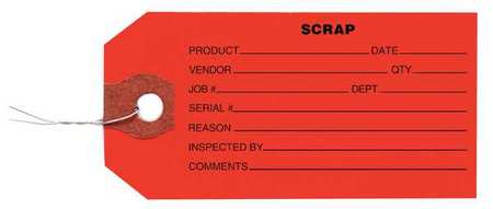 Zoro Select 2-3/8" x 4-3/4" Red Inspection Tag, Scrap, Pk1000 1HAB3