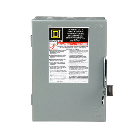 SQUARE D Fusible Safety Switch, General Duty, 240V AC, 2PST, 30 A, NEMA 1 D221N