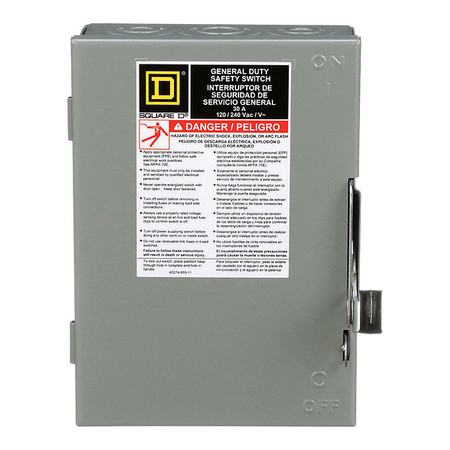 Square D Fusible Safety Switch, General Duty, 240V AC, 2PST, 30 A, NEMA 1 D211N