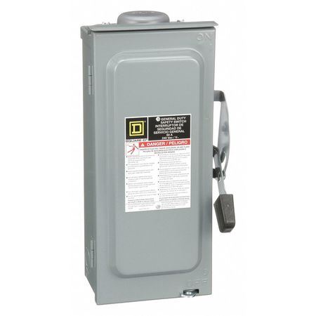 Square D Fusible Single Throw Safety Switch, General Duty, 240V AC, 2PST, 60 A, NEMA 3R D222NRB