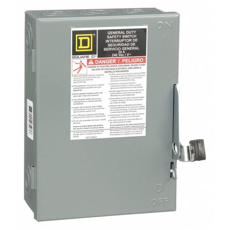 SQUARE D Fusible Safety Switch, General Duty, 240V AC, 3PST, 30 A, NEMA 1 D321N