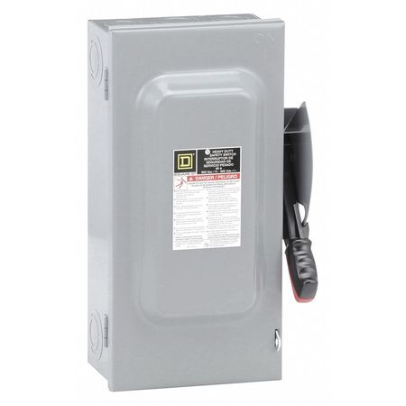 Square D Nonfusible Safety Switch, Heavy Duty, 600V AC, 3PST, 60 A, NEMA 1 HU362
