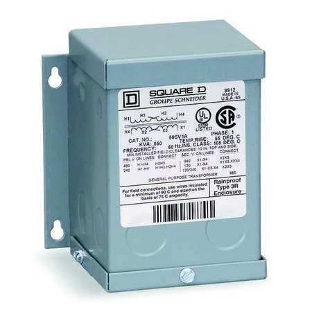 SQUARE D Single Phase Export Transformer, 1 kVA, NEMA 3R, 115 °C, 110/220V AC, 190 to 240/380 to 440V AC 1S67F