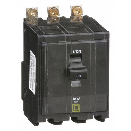 SQUARE D Miniature Circuit Breaker, QOB Series 30A, 3 Pole, 120/240V AC QOB330