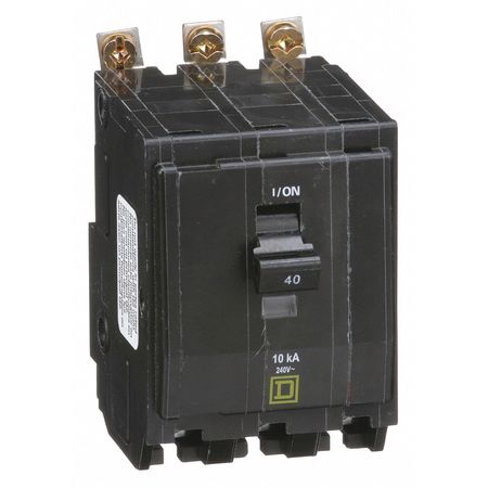 SQUARE D Miniature Circuit Breaker, QOB Series 40A, 3 Pole, 120/240V AC QOB340