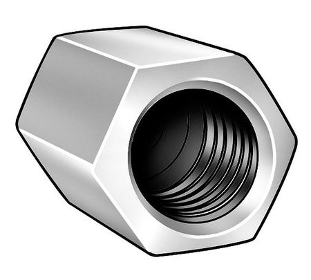 ZORO SELECT Coupling Nut Reducer, 3/8"-16 and 5/16"-18, Steel, Grade 2, Zinc Plated, 1 in Lg, 1/2 in Hex Wd 1JE53
