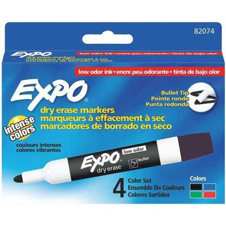 Expo Dry Erase Marker Set, Bullet Tip, Assorted Colors PK4 Low Odor 82074