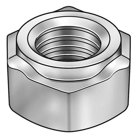 Zoro Select Hex Weld Nut, 1/4"-20, Steel, 1/2 in Wd, 5/64 in Ht, 50 PK 1LAH2