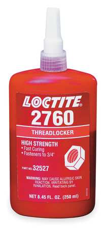 Loctite Threadlocker, LOCTITE 2760, Red, High Strength, Liquid, 250 mL Bottle 303442