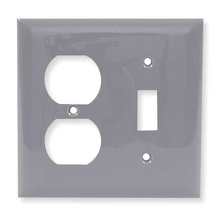 HUBBELL WIRING DEVICE-KELLEMS Toggle Wall Plates and Box Cover, Number of Gangs: 2 Nylon, Smooth Finish, Gray NP18GY