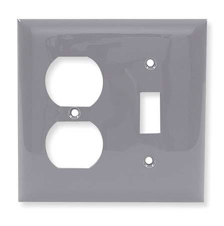 Hubbell Wiring Device-Kellems Toggle Wall Plates and Box Cover, Number of Gangs: 2 Nylon, Smooth Finish, Gray NP18GY