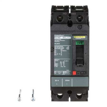 Molded Case Circuit Breaker, HDL Series, 30A, 2 Pole, 600V AC, 25kA at 240V AC -  SQUARE D, HDL26030