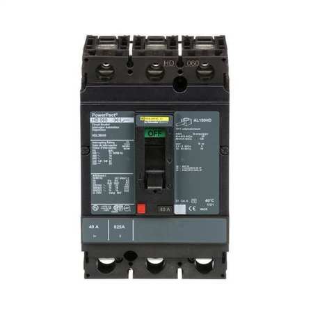 SQUARE D Molded Case Circuit Breaker, HDL Series 40A, 3 Pole, 600V AC HDL36040