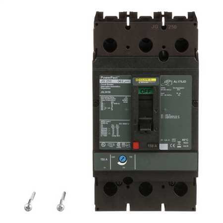 SQUARE D Molded Case Circuit Breaker, JGL Series 150A, 3 Pole, 600V AC JGL36150