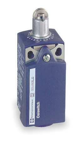 TELEMECANIQUE SENSORS Limit Switch, Plunger, Roller, 1NC/1NO, 10A @ 240V AC, Actuator Location: Top XCKP2102N12