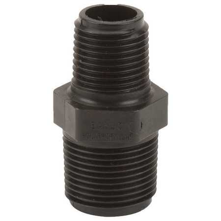 Zoro Select Reducing Nipple, Polypropylene, 3/4" x 1/2", Schedule 80, 300 psi Max Pressure RN075-050