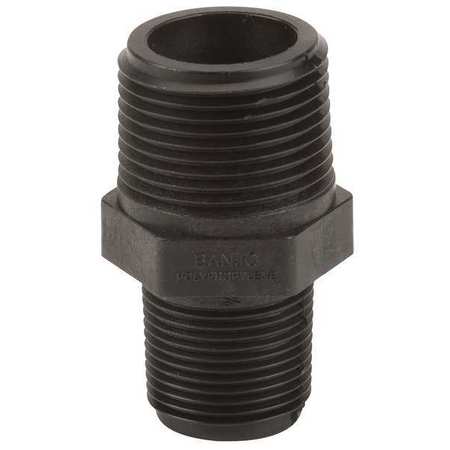 ZORO SELECT Reducing Nipple, Polypropylene, 1" x 3/4", Schedule 80, 300 psi Max Pressure RN100-075