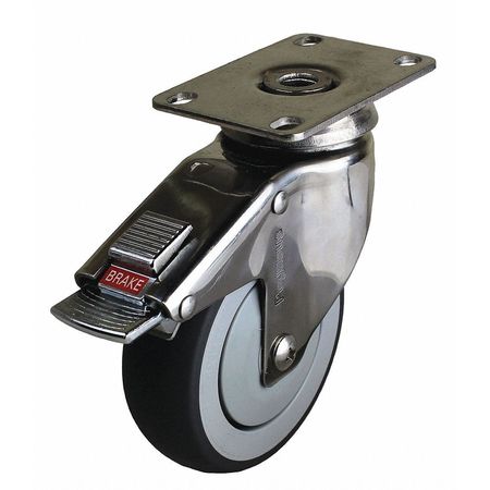 Zoro Select Swivel Plate Caster w/Total-Lock, TPR, 3 in, 190 lb P14S-RP030K-12-TB