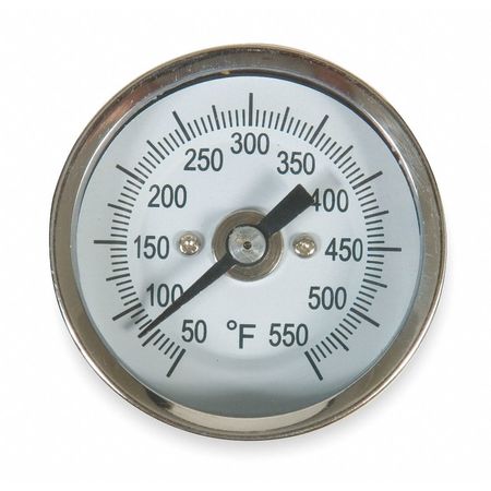 Zoro Select Bimetal Thermom, 2 In Dial, 50 to 550F, Connection Size: 1/4 in NPT 1NFW7