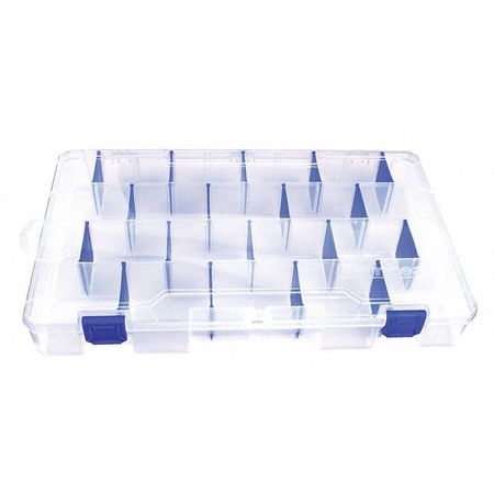 Flambeau Adjustable Compartment Box, 4 to 35 Compartments, 13-11/16 in L x 8-3/16 in W x 2 in H, Clear 5007