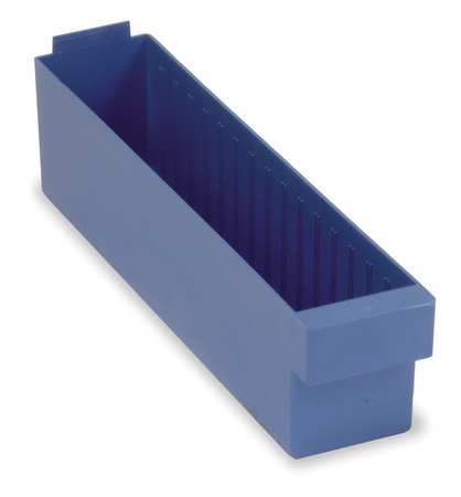 QUANTUM STORAGE SYSTEMS 25 lb Drawer Storage Bin, High Impact Polystyrene, 3 3/4 in W, 4 5/8 in H, 17 5/8 in L, Blue QED604BL