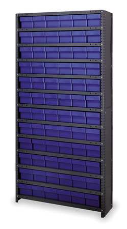 QUANTUM STORAGE SYSTEMS Steel Enclosed Bin Shelving, 36 in W x 75 in H x 12 in D, 13 Shelves, Blue CL1275-601BL
