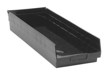 QUANTUM STORAGE SYSTEMS 50 lb Shelf Storage Bin, Polypropylene/Polyethylene, 8 3/8 in W, 4 in H, 23 5/8 in L, Black QSB114BR