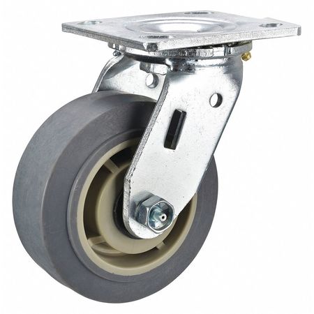 Zoro Select Swivel Plate Caster, Rubber, 6 in., 600 lb. P21S-PRP060R-14-H7-EL