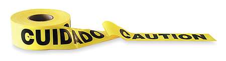 Zoro Select Barricade Tape, Caution/Cuidado, 3 in Wide x 1000 ft Long, Polyethylene, 1.6 mil Thickness 1N922