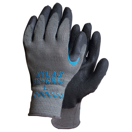 Showa Natural Rubber Latex Coated Gloves, Palm Coverage, Black/Gray, L, PR 330L-09