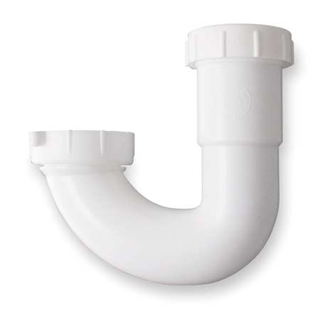Zoro Select 1-1/2 " Dia., Polypropylene, White/Plastic Finish, Lavatory/Kitchen, J-Bend 1PNX1