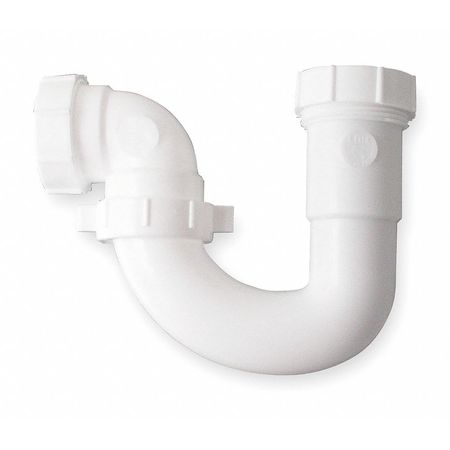 Zoro Select 1-1/4" or 1-1/2 " Dia., polypropylene, White/Plastic Finish, Repair Lavatory/Kitchen, J-Bend 1PNX3