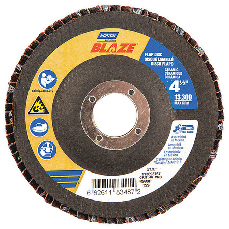 NORTON ABRASIVES Arbor Mount Flap Disc, 4-1/2in, 40, Coarse 66261183487