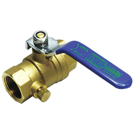 Zoro Select 1" FNPT Brass Ball Valve with Drain Inline 1PYP2