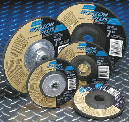 NORTON ABRASIVES Depressed Center Wheels, Type 27, 6 in Dia, 0.25 in Thick, 7/8 in Arbor Hole Size, Ceramic 66252809376