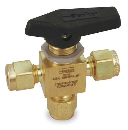 PARKER 1/4" Compr Brass Mini Ball Valve 3-Way 4Z-MB4XPFA-BP