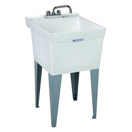 Mustee Utility Sink, 34 in H, 20 in W, 24 in L, Floor Mount, 1-1/2 in Drain Opening, Polypropylene, White 19CF