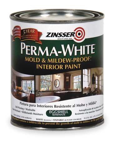 Zinsser Interior Paint, Eggshell, WaterBase, White, 1 qt 2774