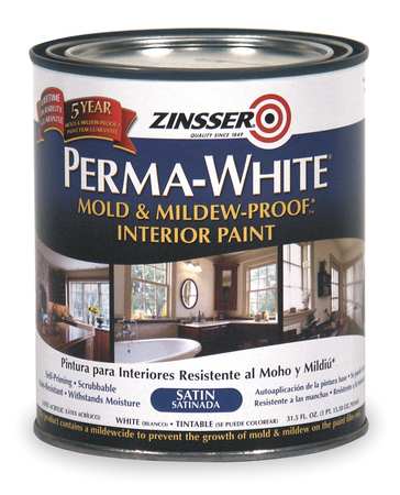 Zinsser Interior Paint, Satin, WaterBase, White, 1 qt 2704