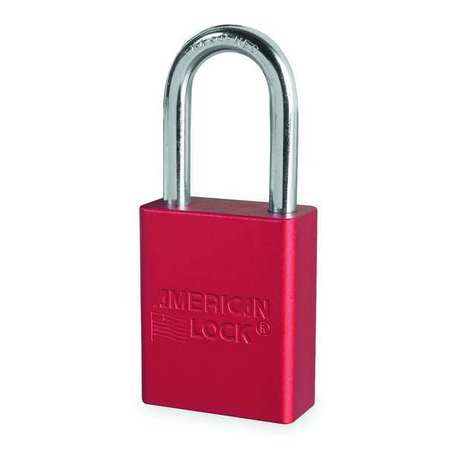 American Lock Lockout Padlock, Keyed Different, Anodized Aluminum, 1 1/2 in Shackle, Includes 2 Keys, Red A1106RED