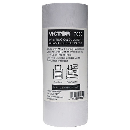VICTOR TECHNOLOGY Paper Roll, 2-1/2 in.W, White, PK3 7050