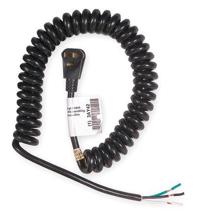 Power First Coiled Power Cord, 5-15P, SJT, 20 ft., 13A, 16/3 1TNB9