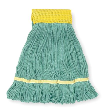 TOUGH GUY 5in String Wet Mop, 12oz Dry Wt, Clamp/Quick Chnge/Side-Gate Connect, Loop-End, Green, Rayon/Synthetic 1TYX4