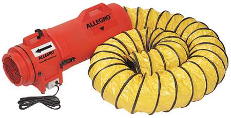 ALLEGRO INDUSTRIES Confined Space Fan, Axial, Blower/Fan Speed 3,200 RPM, 25 ft Duct, 8 in Duct Dia 9533-25