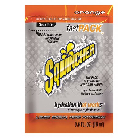 Sqwincher Sports Drink Mix, 0.6 oz., Liquid Concentrate, Regular, Orange, 50 PK 159015304