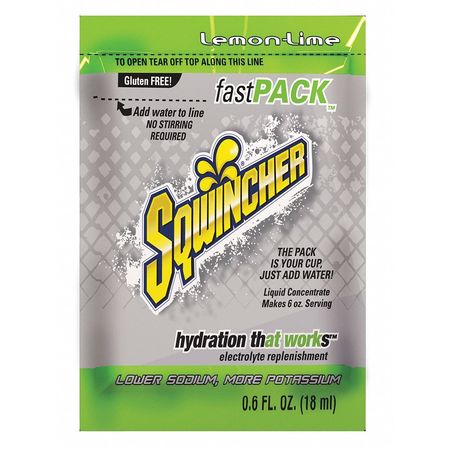Sqwincher Sports Drink Mix, 0.6 oz., Liquid Concentrate, Regular, Lemon-Lime, 50 PK 159015308
