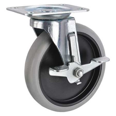 Zoro Select Swivel Plate Caster, Therm Rubber, 5 in, 145 lb P12S-PRP050G-12-WB-001
