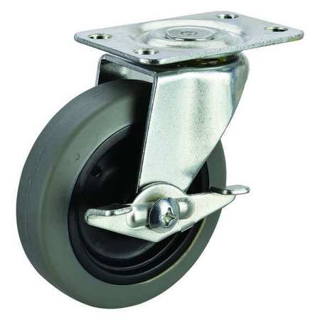 ZORO SELECT Swivel Plate Caster, Therm Rubber, 3 in, 100 lb, D P5S-RP030G-P-SB-001