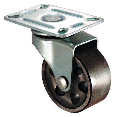 ZORO SELECT Swivel Plate Caster, Cast Iron, 3 in, 250 lb, Gry 1UKW8